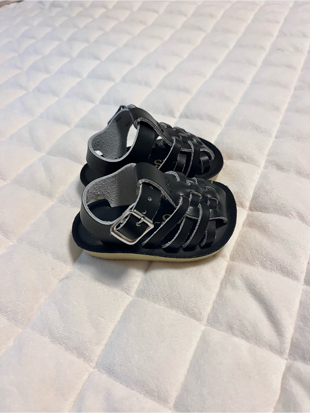 NWOT Sun San Black Leather Fisherman Sandals Baby Size 0